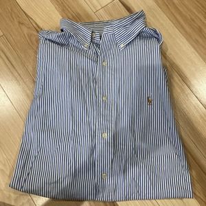 RALPH LAUREN YARMOUTH LILAC & WHITE STRIPED LONG SLEEVE SHIRT SIZE 17-35